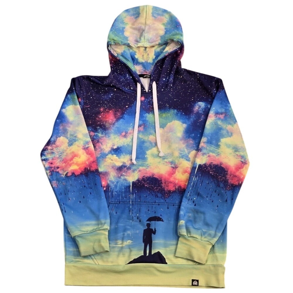 INTO THE AM Mens Small Festival Galaxy All Over Print Pullover‎ Hoodie